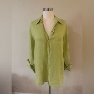 Liz Claiborne Linen Light Green Button-Down Shirt
